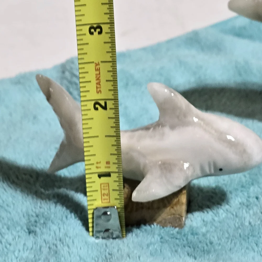Grey and White Marble Carved Shark And Dolphins.